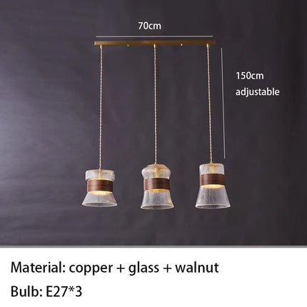 Suspension moderne en verre avec accents bois et cuivre — LZ4X9T2