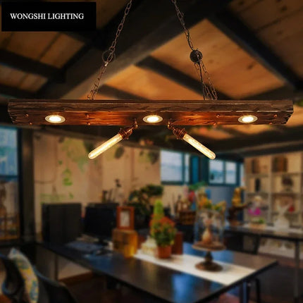 Suspension industrielle en bois massif style loft avec douille E27 Edison — LZ4X9P2