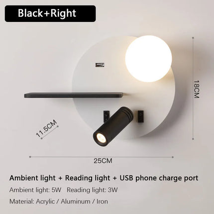Applique murale LED avec chargeur USB pour téléphone portable — LZ4G7M9