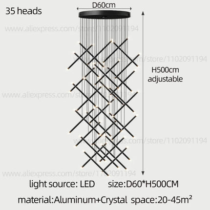 Lustre moderne LED lustre d'escalier lustre de salon longue colonne terrasse intérieure les couloirs Suspension de grenier