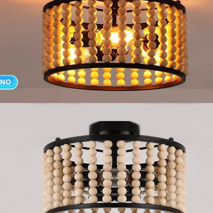 Plafonnier artisanal en perles de bois style vintage pour intérieur cosy — LZ4M9X2