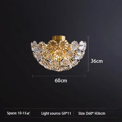 Lustre rond en cuivre avec cristal motif pissenlit pour décoration — LZ4G7Q9