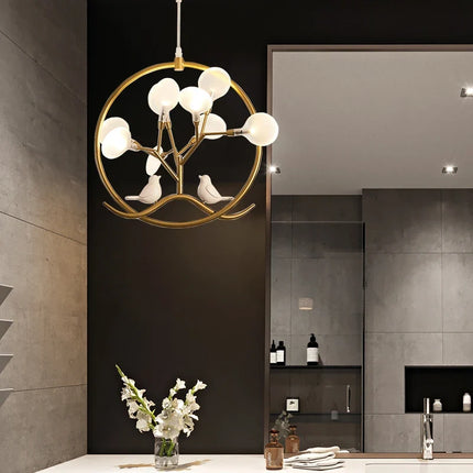 Lustre suspension cage à oiseaux design nordique branche d'arbre — LZ4M9Q1