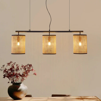 Lustre suspension rétro en rotin pour éclairage intérieur — LZ7XQ2