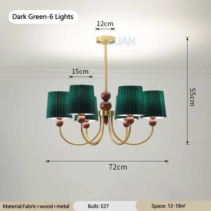 Lustre vintage américain en tissu plissé et bois style wabi-sabi — LZ4P9XJ