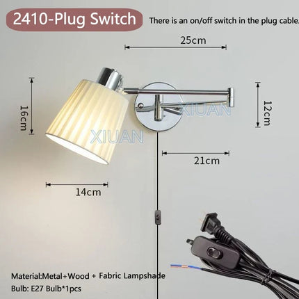 Applique murale LED à bras pivotant avec abat-jour en tissu plissé et métal — LZ4X9JQ
