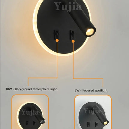 Applique murale LED moderne avec ports USB et lampes de lecture réglables — LZ4X9P2