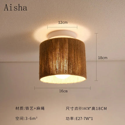 Plafonnier suspension en corde de chanvre style japonais rétro pour intérieur chaleureux — LZ4XJ9