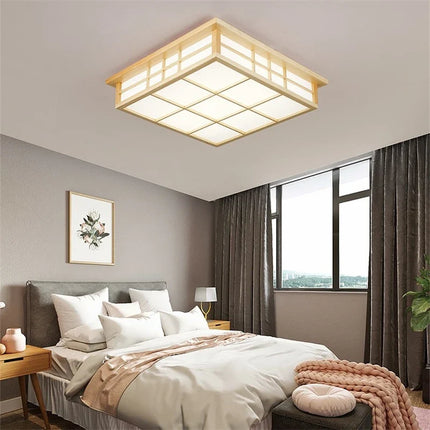 Plafonnier carré LED en bois style japonais pour restaurant — LZ4X9P2