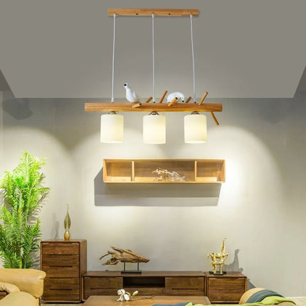 Lustre japonais en bois avec abat-jour en verre pour décoration intérieure — LZ4X9M