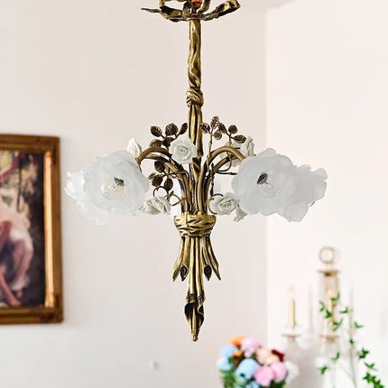 Lustre LED cuivre avec verre rose style classique européen — LZ4X9T1