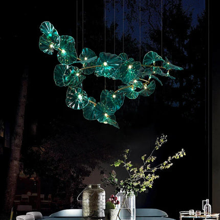 Lustre suspendu artistique à feuilles de verre LED pour hôtel — LZ4T9X