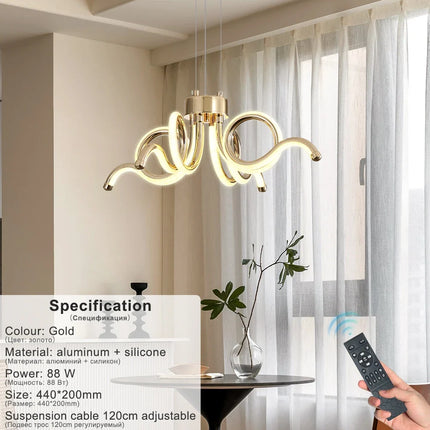Lustre moderne doré avec télécommande pour éclairage intérieur — LZ4X9T2
