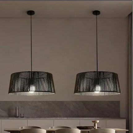Lustre suspension en métal avec corde tissée style nordique — LZ4P9XQ