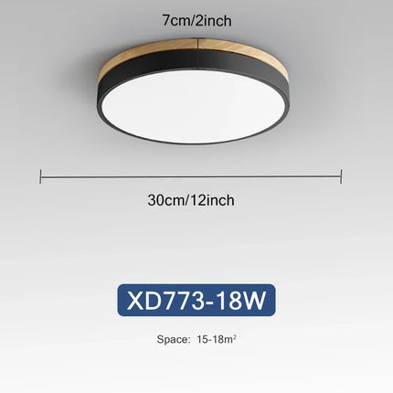 Rond 7 couleurs nordique LED plafonniers pour salon chambre plafonniers en bois 3 lumières couleur réglable couloir balcon