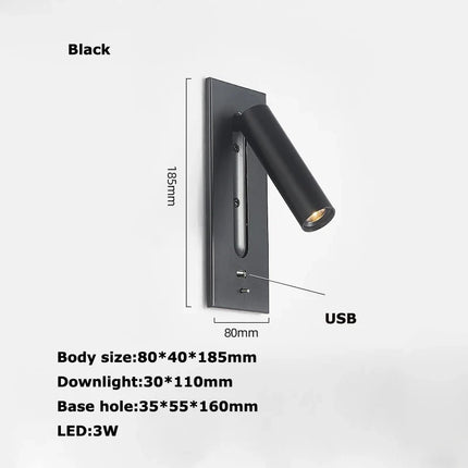 Applique murale LED rotative en laiton avec interrupteur USB — LZ4QX9J