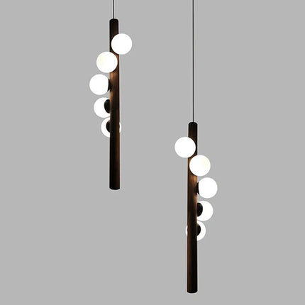 Lustre moderne en bois de noyer et verre pour intérieur élégant — LZ4X9T2