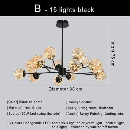 lustre moderne en forme d'étoile avec abat-jour en verre décoratif