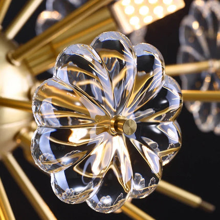 Lustre suspension cuivre orné de cristaux en forme de pissenlit rond — LZ4QJ7
