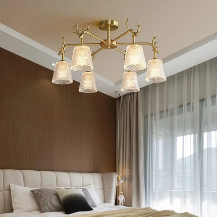 Lustre rétro en verre à multiples têtes finition cuivre — LZ4X9P2