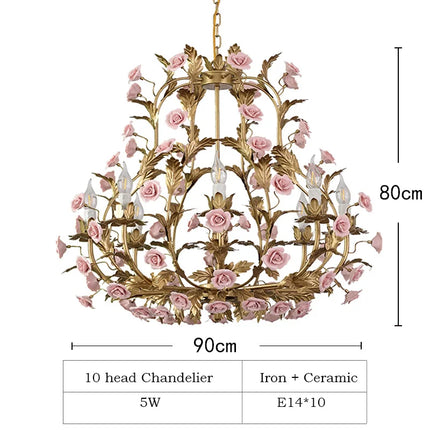 Lustre LED floral en céramique et cuivre pour intérieur décoratif — LZ4X9J