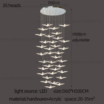 suspension LED décorative en forme d'oiseau idéale pour loft