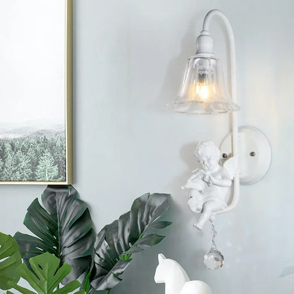 Applique murale moderne ange en résine avec LED et cristal — LZ4X9P2
