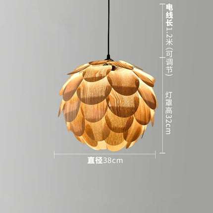 Lustre suspension en bambou forme pomme de pin LED nordique — LZ4X9T2