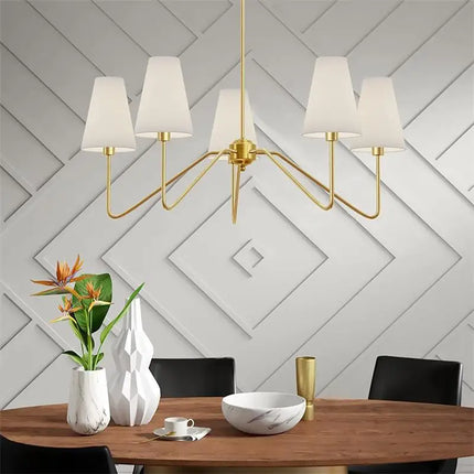 Lustre classique or poli avec abat-jour en lin blanc pour chambre — LZ4X9T2