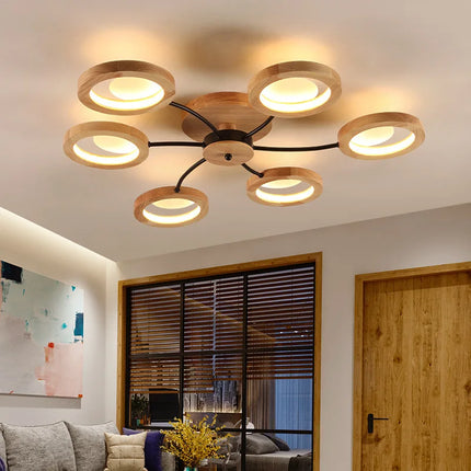 Lustre moderne en bois avec LED style nordique — LZ4X9P2