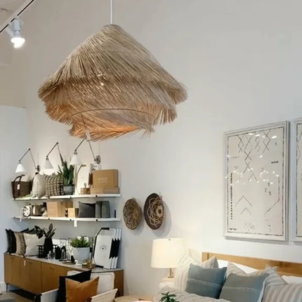 Lustre suspension en rotin tressé style wabi sabi pour intérieur — LZ4N7Q2