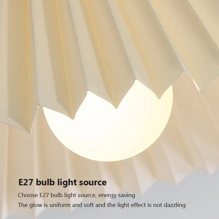 Plafonnier LED moderne en bois avec abat-jour tissu plissé — LZ4X9Q2