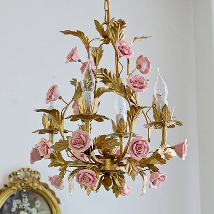 Lustre LED floral en céramique et cuivre pour intérieur décoratif — LZ4X9J