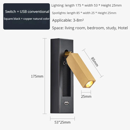 Applique murale moderne avec projecteur LED rotatif et chargeur USB — LZ4X9P2