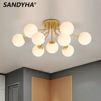 lustre nordique led avec boule de verre suspendue