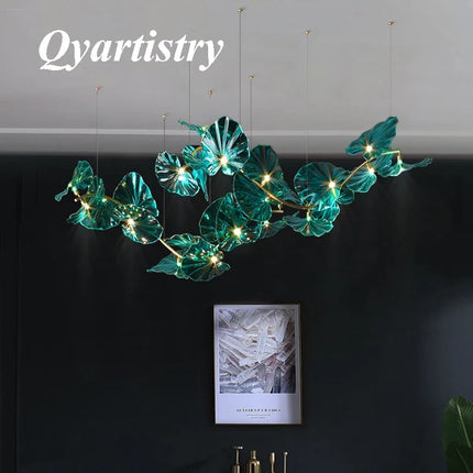 Lustre suspendu artistique à feuilles de verre LED pour hôtel — LZ4T9X