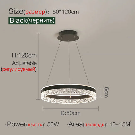 Plafonnier LED suspendu design minimaliste avec anneaux en cristal — LZ4X9P2