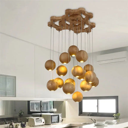 Suspension LED moderne en bois avec multiples têtes GZMJ — LZ4X9T
