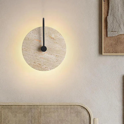 Applique murale LED ronde en pierre et métal noir pour escaliers d'hôtel boutique — LZ4N7Q2