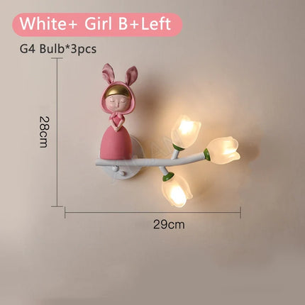 Applique murale LED G4 motif fille lapin et fleur pour enfants — LZQ7X9