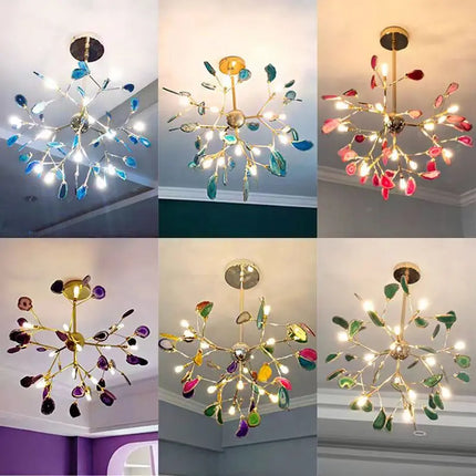 Lustre en agate naturelle avec éclairage LED coloré pour intérieur — LZ4X9P2