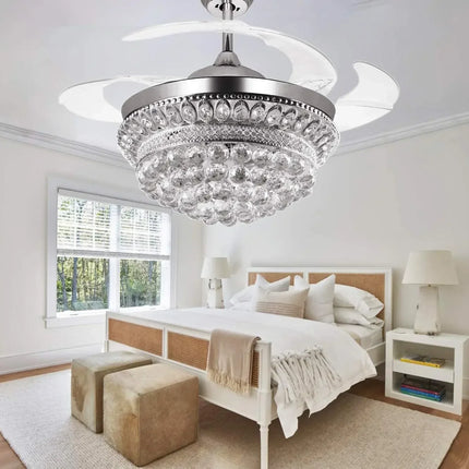 Lustre ventilateur chromé avec cristaux et lumière LED changeante — LZ4QJ7