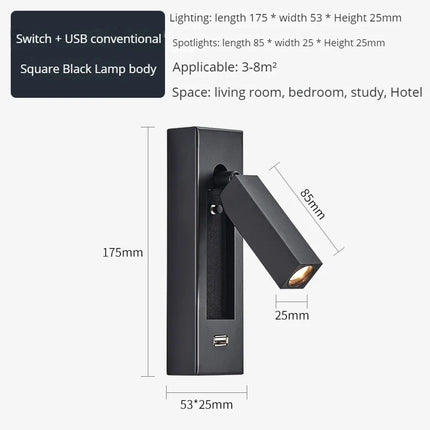 Applique murale moderne avec projecteur LED rotatif et chargeur USB — LZ4X9P2