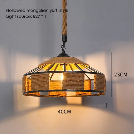 Sisal chanvre corde suspension plafonnier Lustre suspendu Lustre fer main tressage rustique rétro pour salle à manger décor
