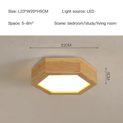 plafonnier en bois design moderne hexagonal avec éclairage LED