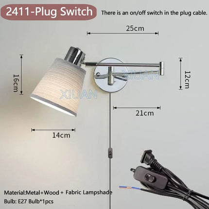 Applique murale LED à bras pivotant avec abat-jour en tissu plissé et métal — LZ4X9JQ