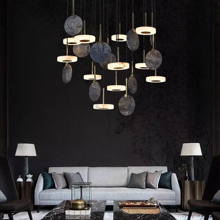 Lustre LED art déco en bois et marbre au design moderne — LZ4X9P
