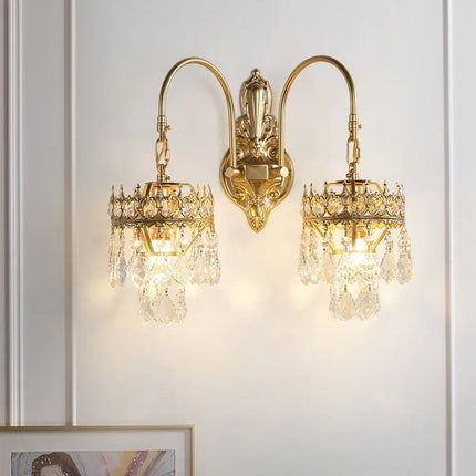 Applique murale vintage à deux lumières en cristal doré — LZ4X9J