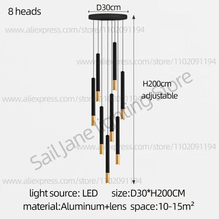 lustre led tubulaire pour éclairage intérieur de restaurant