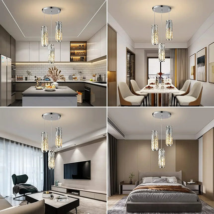 Suspension moderne à 3 lumières en cristal noir et chrome réglable — LZ4X9P